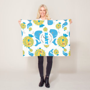 Couverture Polaire Motif de monogramme pour bébés de baleines et de