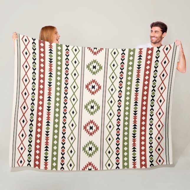 Couverture Polaire Motif de Motifs Mixtes De Crème Noire Verte Aztèqu (En situation)