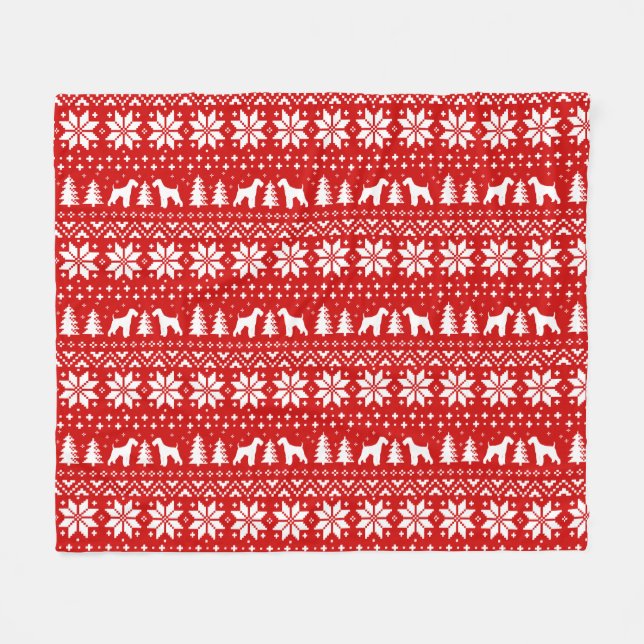 Couverture Polaire Motif de Noël de silhouettes d'Airedale Terrier (Devant (Horizontal))