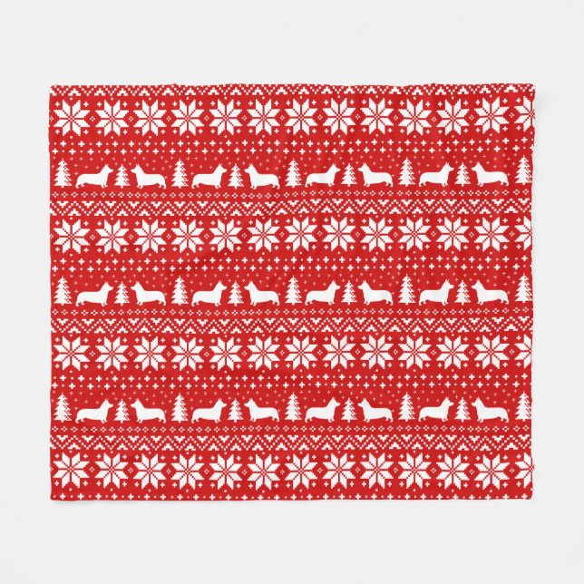 Couverture Polaire Motif de Noël de silhouettes de corgi de Gallois (Devant (Horizontal))