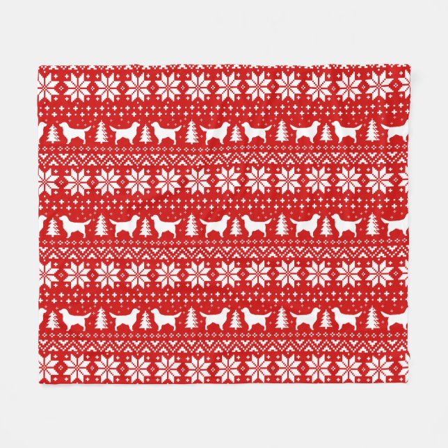 Couverture Polaire Motif de Noël de silhouettes de golden retriever (Devant (Horizontal))