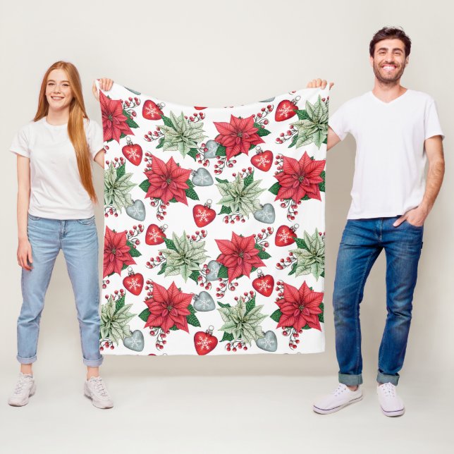 Couverture Polaire Motif de Noël Poinsettia (En situation)