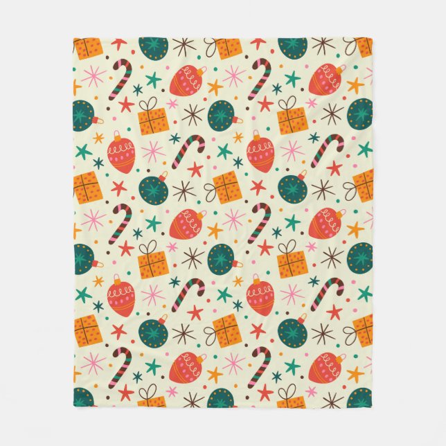 Couverture Polaire Motif de Noël rétro et cadeau (Devant)