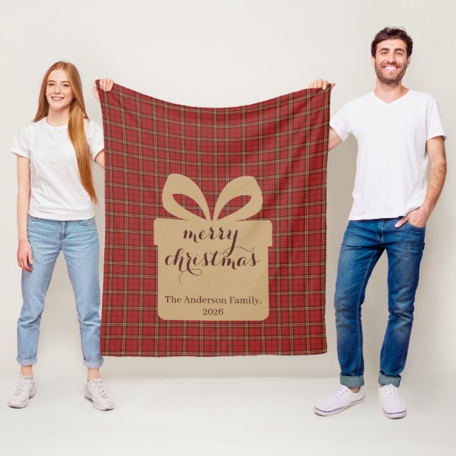 Couverture Polaire Motif de Noël Rouge Plaid - (En situation)