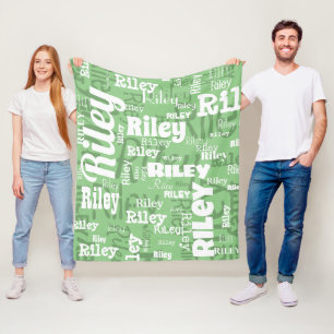 Couverture Polaire Motif de nom blanc Sage Green Personnalisé