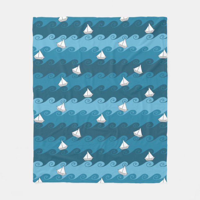 Couverture Polaire Motif de papier de bateaux (Devant)