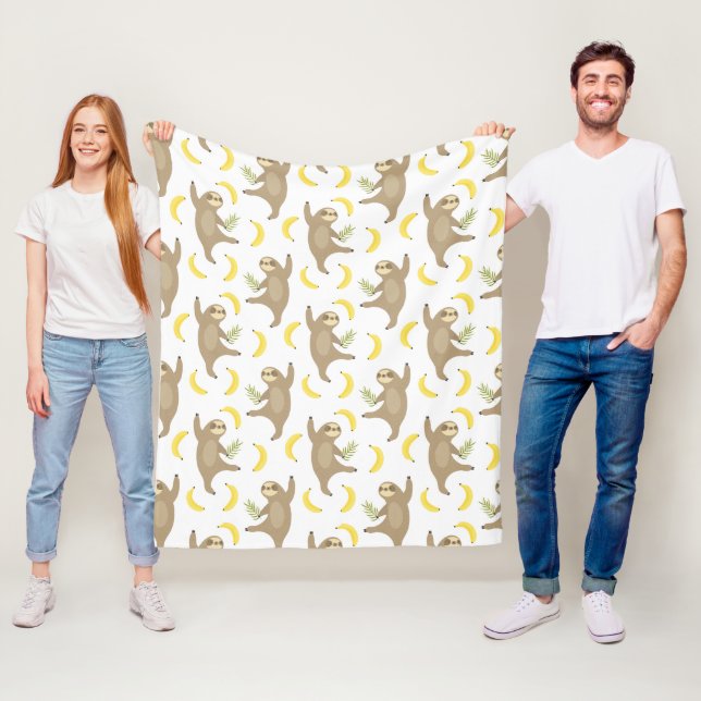 Couverture Polaire Motif de paresses et de bananes (En situation)