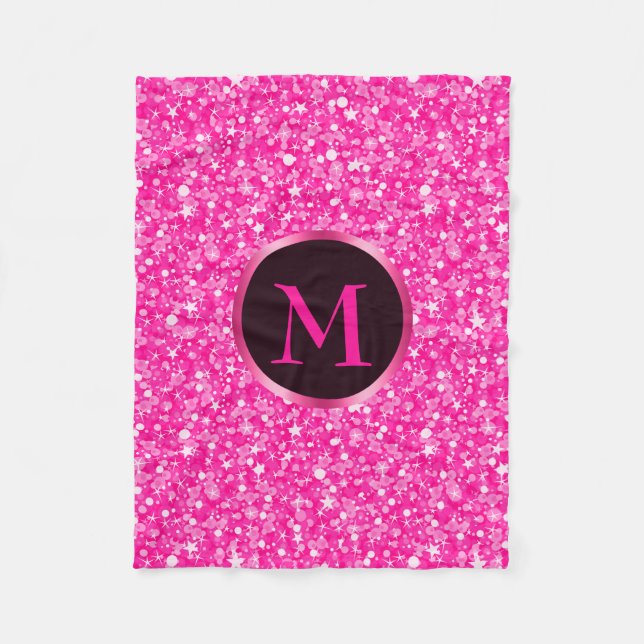 Couverture Polaire Motif de Parties scintillant rose chaud monogramme (Devant)