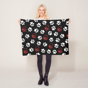 Couverture Polaire Motif de pattes, Pattes blanches, Pattes rouges, C