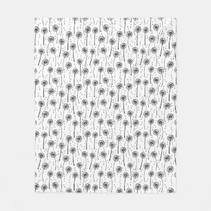 Couverture Polaire Motif de pissenlits bohèmes noir et blanc