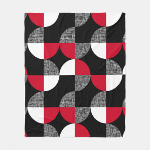 Couverture Polaire Motif de plaid géométrique noir, rouge, blanc.