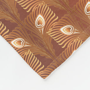 Couverture Polaire motif de plumes de paon d'or art déco vintage