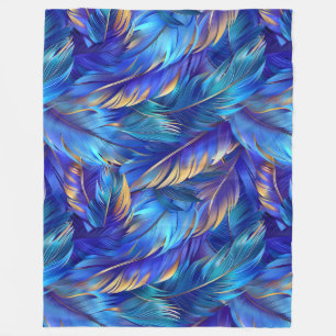 Couverture Polaire Motif de plumes d'or bleu chic
