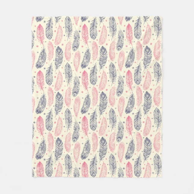 Couverture Polaire Motif De Plumes Ethniques Rose Et Violet (Devant)