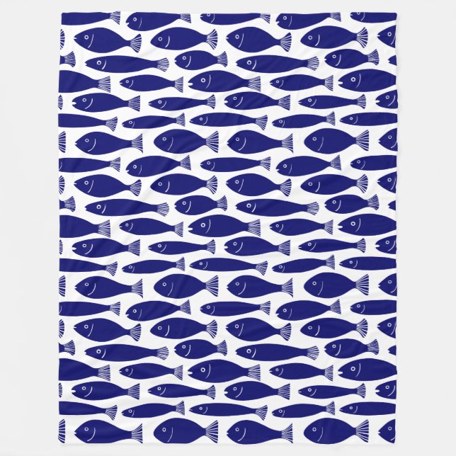 Couverture Polaire Motif de poissons - bleu-foncé sur le blanc (Devant)