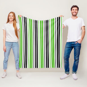 Couverture Polaire Motif de rayures vert noir blanc 