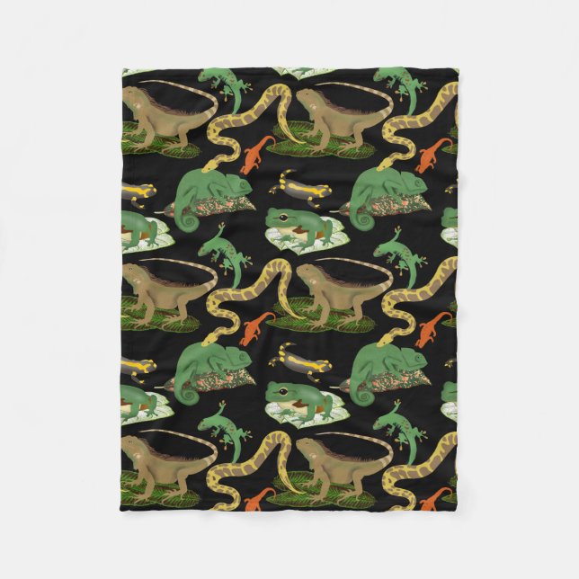 Couverture Polaire Motif de reptiles, lézards et amphibiens (Devant)