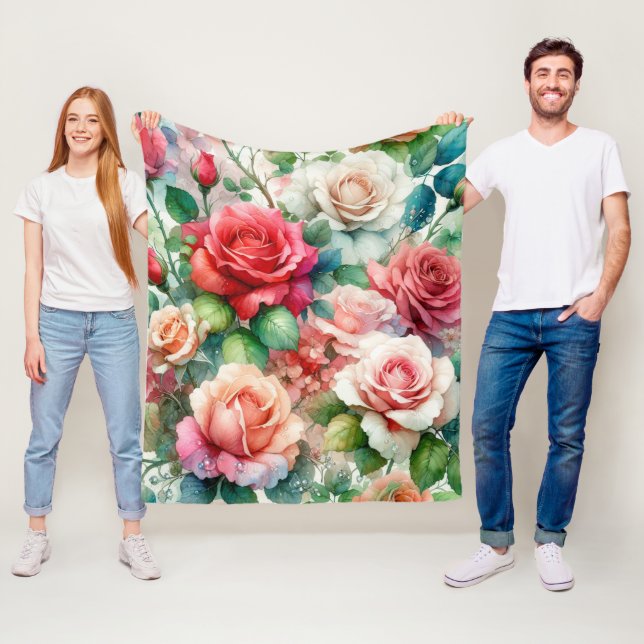 Couverture Polaire Motif de Rose lunatique (En situation)