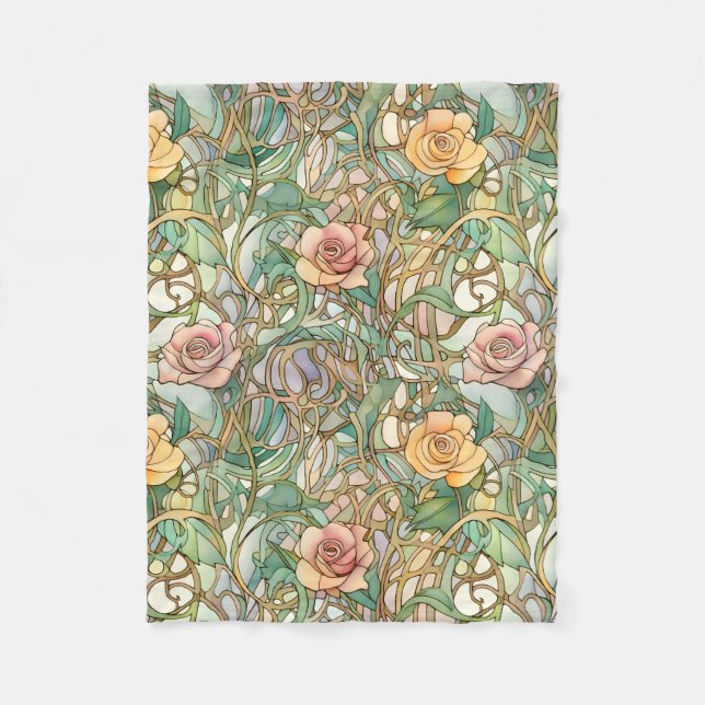 Couverture Polaire Motif de roses roses rose pâle Art Nouveau (Devant)