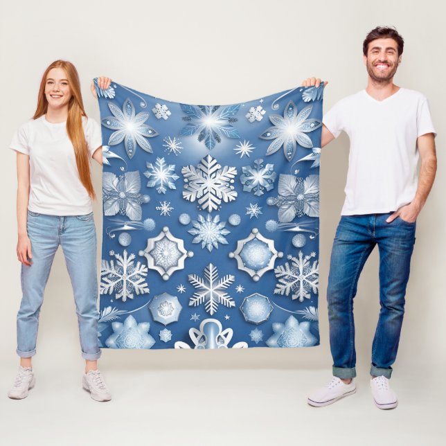 Couverture Polaire Motif de snowflacon bleu glace (En situation)