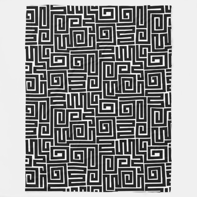 Couverture Polaire Motif de style Kuba 280922 - Noir sur blanc (Devant)
