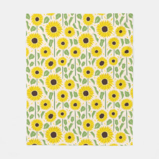 Couverture Polaire Motif de tournesols et feuilles