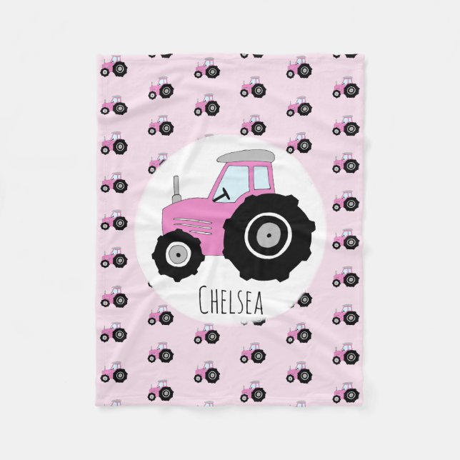 Couverture Polaire Motif de tracteur rose mou avec des enfants (Devant)