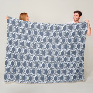 Couverture Polaire Motif de vague géométrique bleu foncé Seigaiha