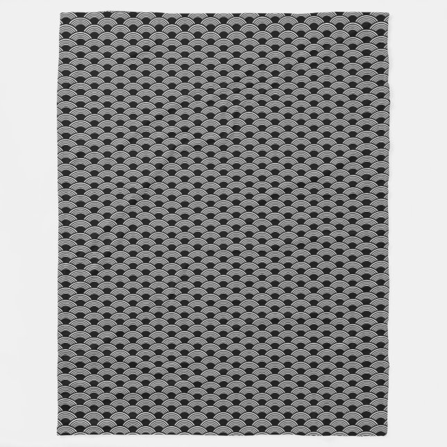 Couverture Polaire Motif de vague géométrique noir et blanc Seigaiha (Devant)