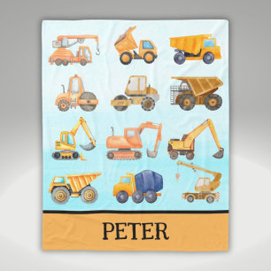 Couverture Polaire Motif de véhicules de construction jaunes mignons