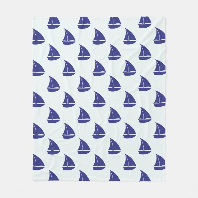 Couverture Polaire Motif de voilier de bleu royal (Devant)