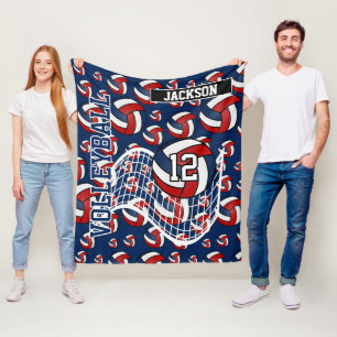 Couverture Polaire Motif de volley-ball rouge, bleu foncé et blanc