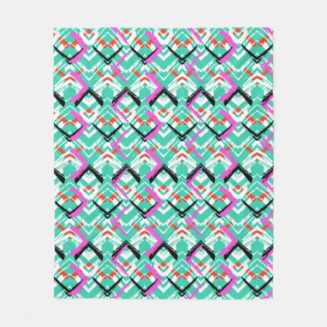 Couverture Polaire Motif de zigzag turquoise tiré par la main (Devant)