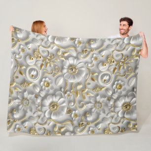 Couverture Polaire Motif décoratif 3D blanc et or