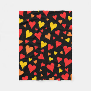 Couverture Polaire Motif des Coeurs rouge, orange et jaune flottant