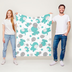 Couverture Polaire Motif Des Eléphants Bleus, Eléphants Mignons, Étoi
