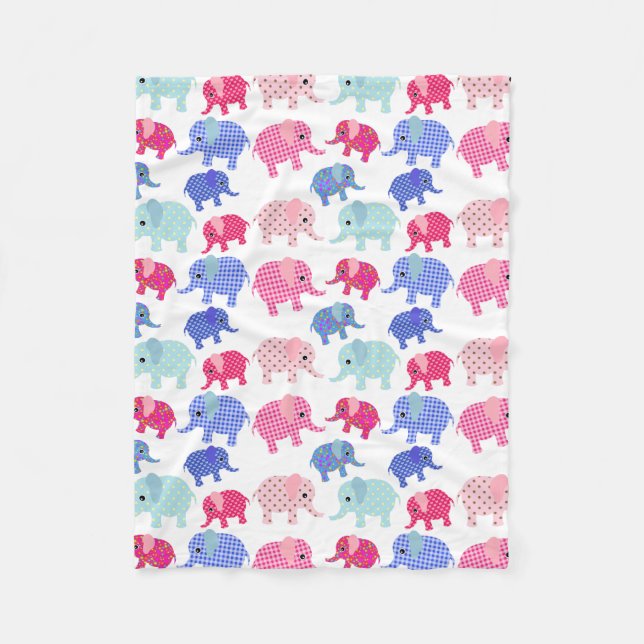 COUVERTURE POLAIRE MOTIF DES ÉLÉPHANTS ROSE ET BLEU (Devant)