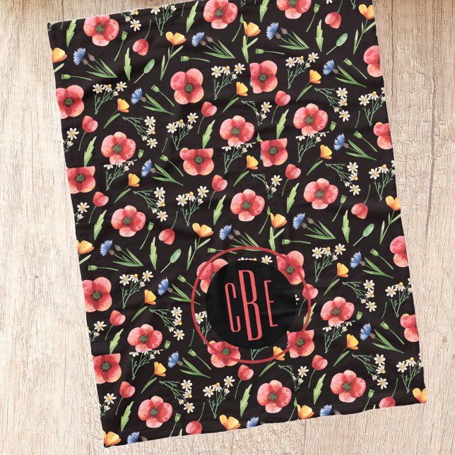 Couverture Polaire Motif des Fleurs sauvages de l'aquarelle Monogram (Créateur téléchargé)