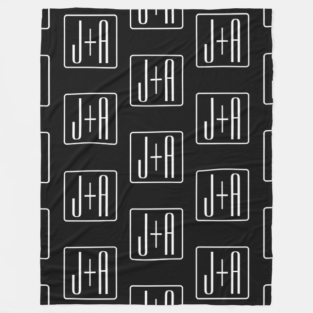Couverture Polaire Motif des initiales Mariages modernes | Noir & Bla (Devant)