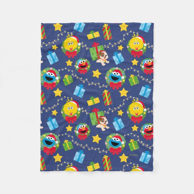 Couverture Polaire Motif des lumières de Noël de la rue Sésame (Devant)
