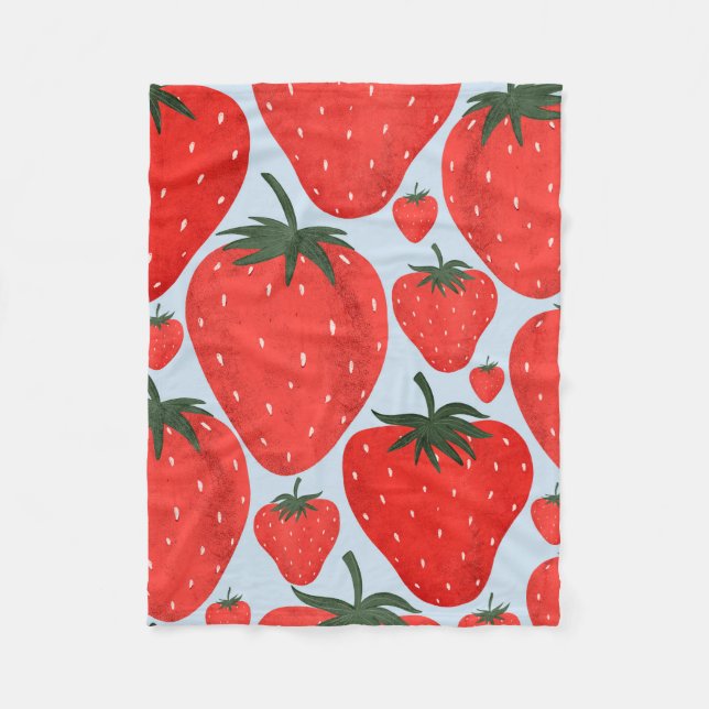 Couverture Polaire Motif d'été avec fraises isolées à la lumière (Devant)