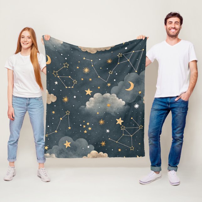 Couverture Polaire Motif d'étoiles de constellation céleste (5) (En situation)
