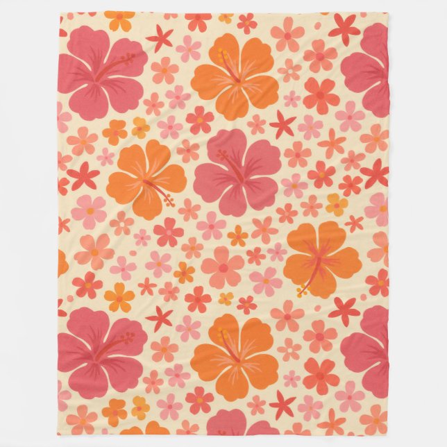 Couverture Polaire Motif d'hibiscus hawaïen des années 60 (Devant)
