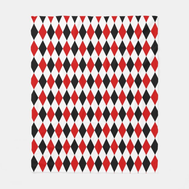 Couverture Polaire Motif diamant rouge blanc arlequin noir (Devant)
