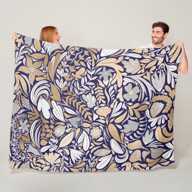 Couverture Polaire Motif d'illustration de la feuille florale blanche (En situation)