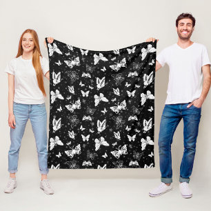 Couverture Polaire Motif d'illustration noir blanc papillon