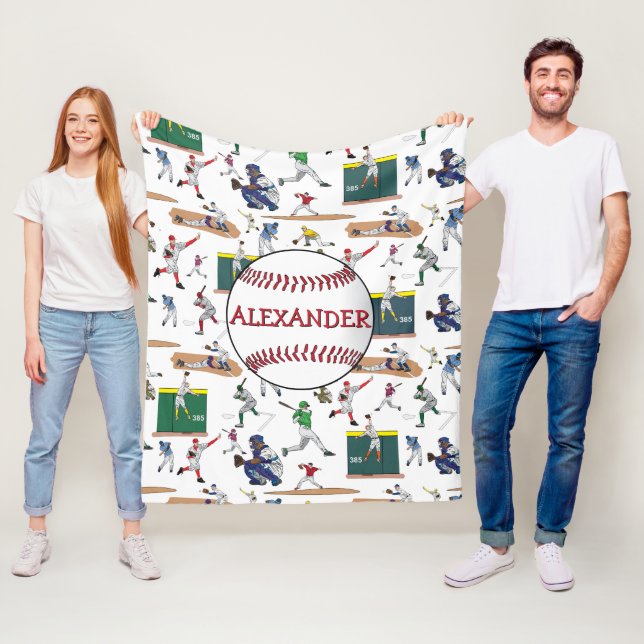 Couverture Polaire Motif d'illustrations des joueurs de baseball pers (En situation)