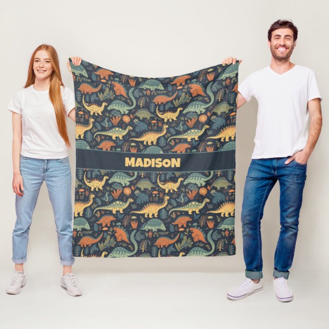 Couverture Polaire Motif Dinosaur Texte personnalisé (En situation)