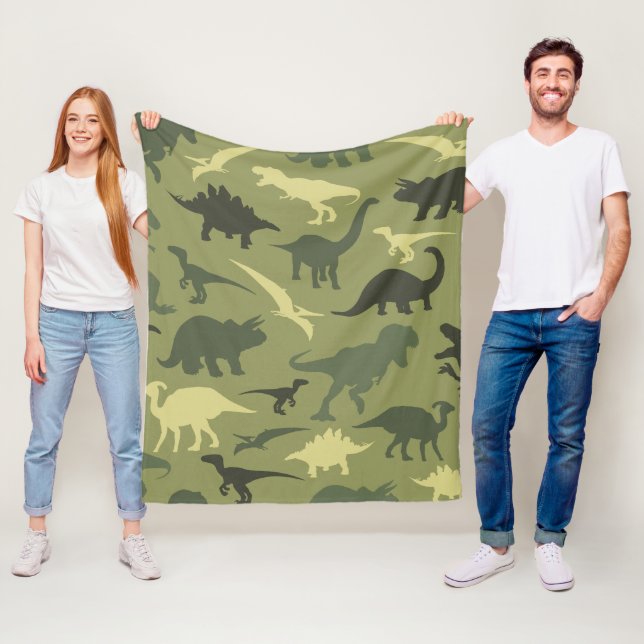 Couverture Polaire Motif Dinosaure, Silhouette Dinosaure, Dino Vert (En situation)