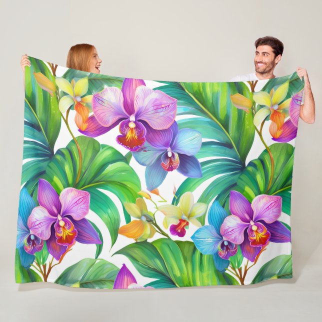 Couverture Polaire Motif d'orchidées tropicales (En situation)